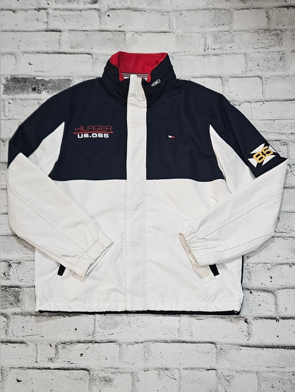 Tommy Hilfiger XL Colorblock Hooded Windbreaker Jacket White Navy
